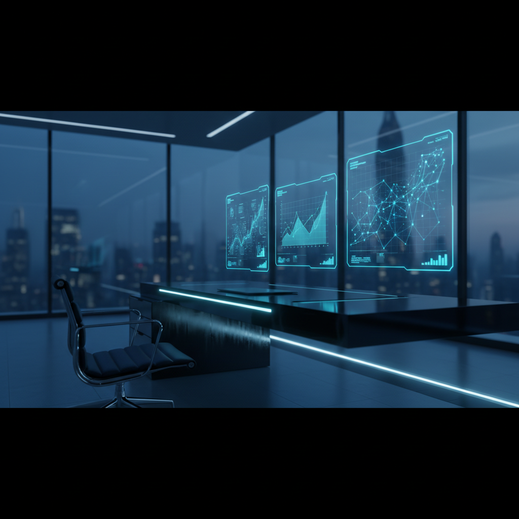 A high-tech digital dashboard showing automated business growth and sales funnel metrics