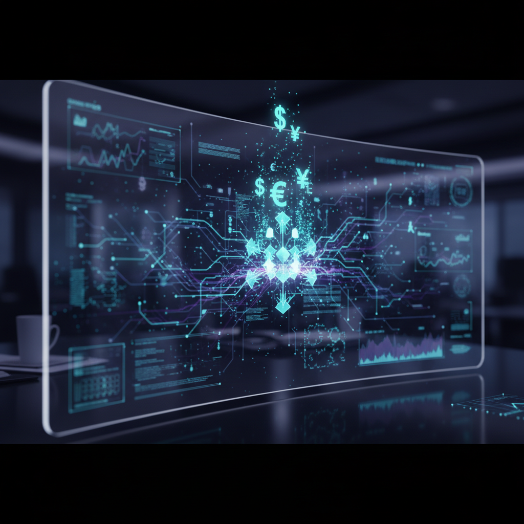 A high-tech digital dashboard showing rising revenue metrics and automated sales funnel stages with GoHighLevel upsell automation.