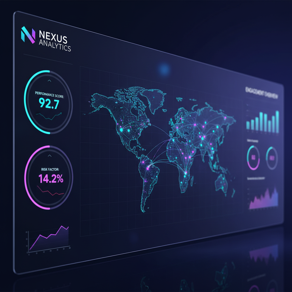 A high-tech dashboard interface showing lead scores and conversion metrics for GoHighLevel contact scoring.